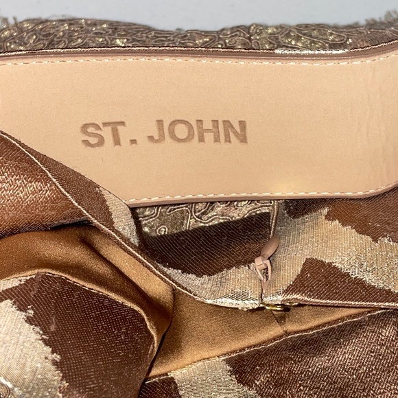 NWT St. John Couture Metallic Silk Lace Giraffe Print Belted A-line Skirt Size 6 - Picture 4 of 14